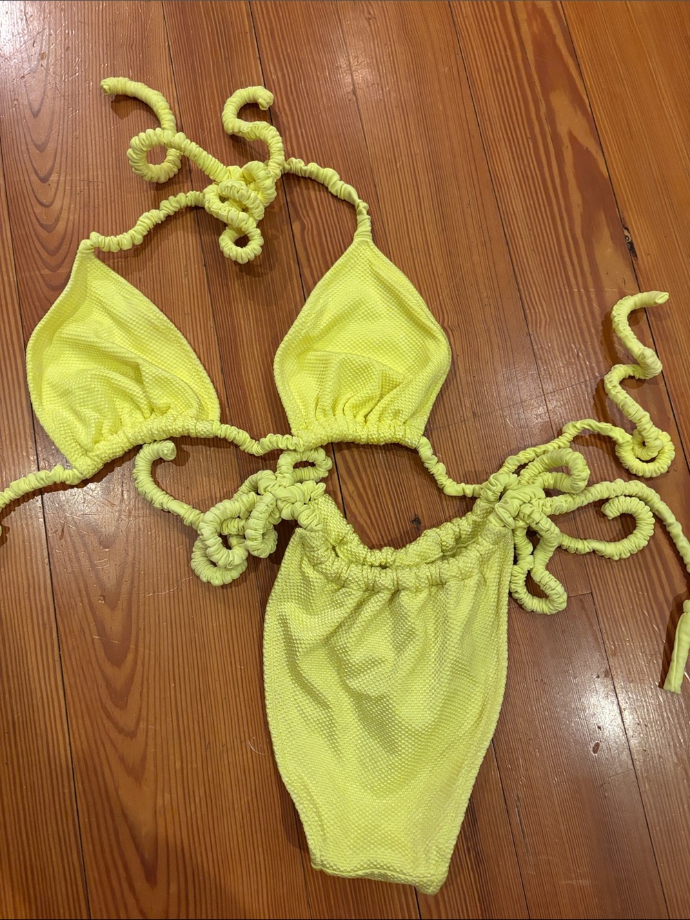 aerie Neon Yellow Textured Tie-Strap Bikini